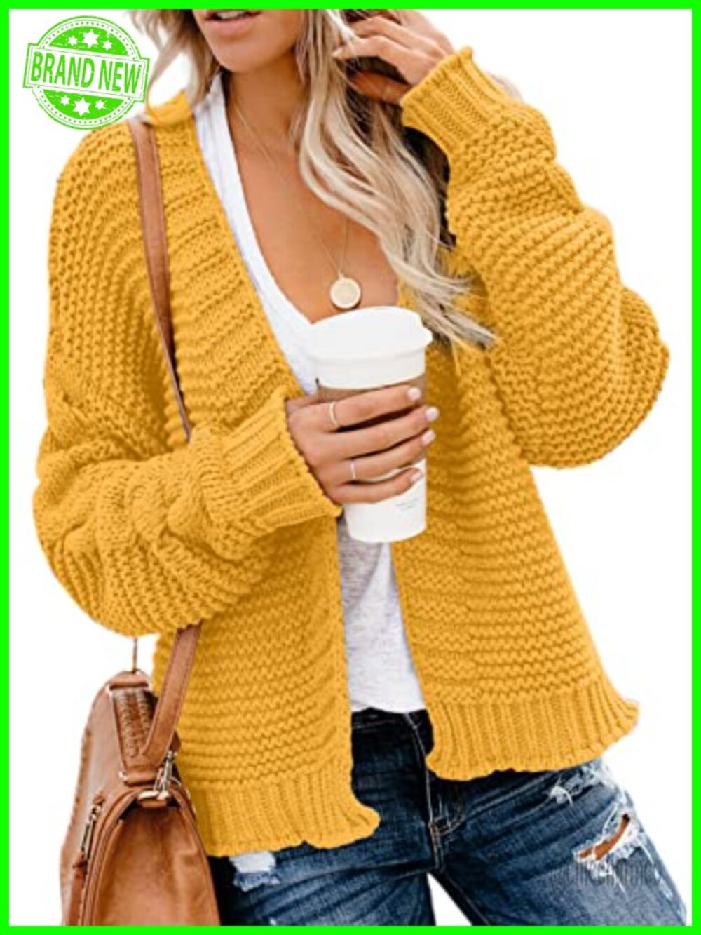 Womens Open Front Chunky Knit Cardigan Loose Long Sleeve Sweater Coat